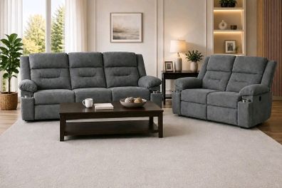 3+2 Montana Grey & Beige fabric recliner sofa