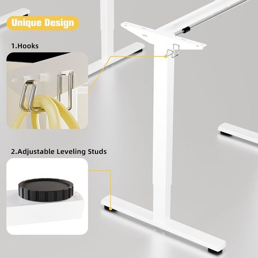 Height Adjustable Electric Standing Desk Frame,Two-Stage,Lifts 73-118cm, Memory Smart Panel & Hooks