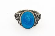 Antique Victorian Blue Glass Intaglio Tiny Silver Ring