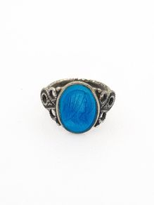 Antique Victorian Blue Glass Intaglio Tiny Silver Ring