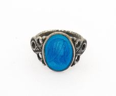 Antique Victorian Blue Glass Intaglio Tiny Silver Ring