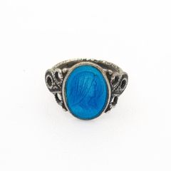 Antique Victorian Blue Glass Intaglio Tiny Silver Ring