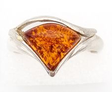 Sterling Silver And Natural Baltic Cognac Amber Ring