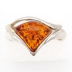 Sterling Silver And Natural Baltic Cognac Amber Ring