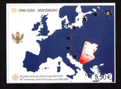 2006 Montenegro E5.50 The 50th Anniversary of EUROPA Stamp Miniature Sheet showing map of Ireland highlighting Montenegro Mint Never Hinged (MNH)
