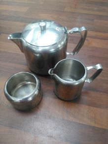 mid century Olde Hall stainless steel tea sevice