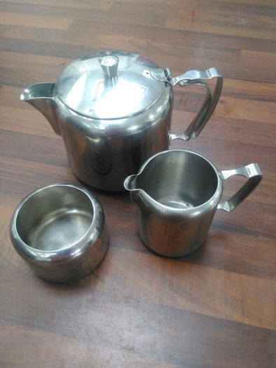 mid century Olde Hall stainless steel tea sevice
