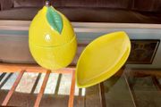 Y2K Martha Stewart Ceramic Lemon Storage Jar and Rare Vintage Macys Italian Serving Plate