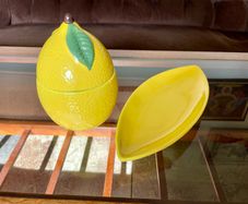 Y2K Martha Stewart Ceramic Lemon Storage Jar and Rare Vintage Macys Italian Serving Plate