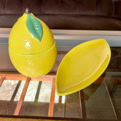 Y2K Martha Stewart Ceramic Lemon Storage Jar and Rare Vintage Macys Italian Serving Plate