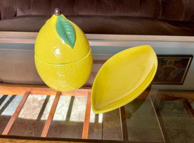 Y2K Martha Stewart Ceramic Lemon Storage Jar and Rare Vintage Macys Italian Serving Plate