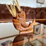 MCM Retro Carved Pair Wooden Koi Fish Cocktail Stick Holders with Black Eyes Kitschy Vintage Image 7