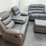 Roma Dark Grey Leather Recliner Sofa Set + Footstool Image 9