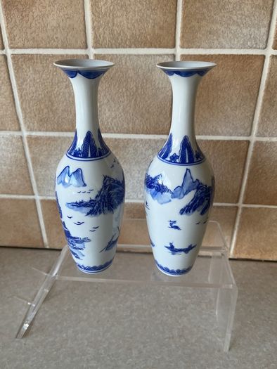Chinese Pair Eggshell Porcelain Colbalt Blue/ White Elegant Vases