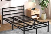 Double Bed Frames with Headboard 4ft6 Black Metal Double Bed Frame with Storage for Adult Teenagers Heavy Duty Non-Slip with Steel Slats No Box Spring Needed
