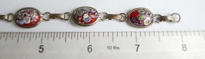 Vintage Glass Millefiori Red Italian Link Bracelet length 8"