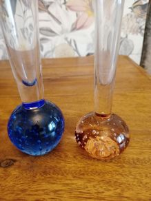 Vintage Hand Blown Controlled Bubble Posy Vases x 2