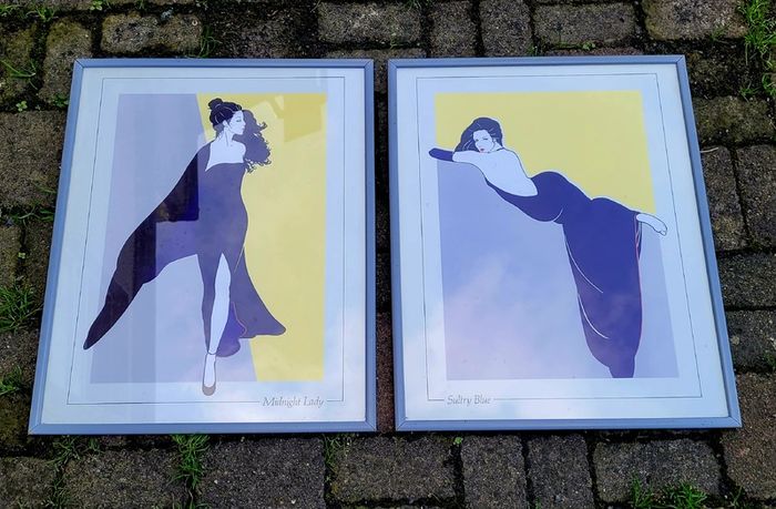 Vintage 80s pair of Patrick Nagal framed prints