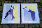 Vintage 80s pair of Patrick Nagal framed prints