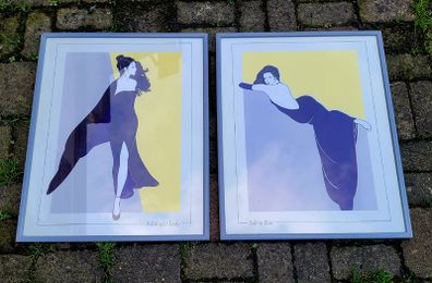 Vintage 80s pair of Patrick Nagal framed prints