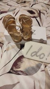 Gold Sandals and Wedding Bag