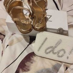 Gold Sandals and Wedding Bag