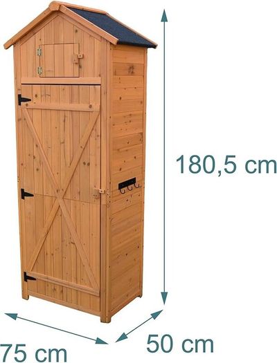 Wooden Garden Storage Shed  Tall Outdoor Tool Cabinet with Shelves & Folding Table