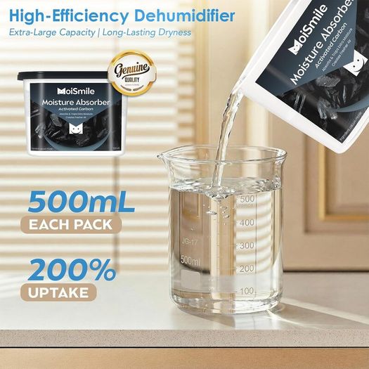 Moisture Absorbers 6 Pack, Activated Carbonfor Closet Dehumidifier Moisture Absorbers, 10.5 oz Refillable Humidity Absorber Boxes for Closet, Car  Basement