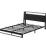 King Size Bed Frame with Ergonomic Storage Headboard and LED,Metal Platform Low Bed Frame King Size 5ft,Kingsize Floor Bed Base with Charging Station,No Box Spring Needed,Easy Assembly,Black Image 6