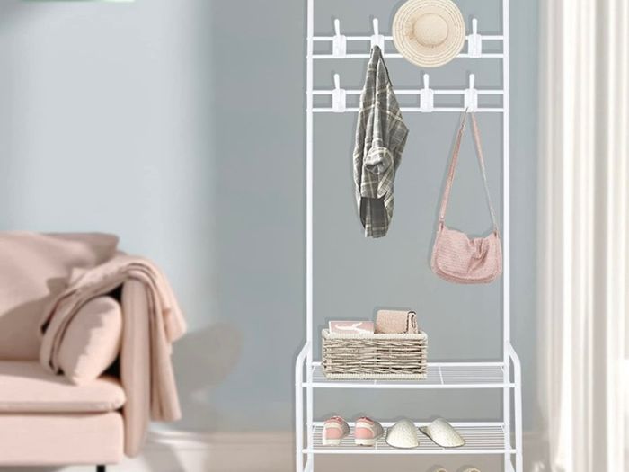 Coat Rack Stand with Shoe Rack and Removable 16 Hooks Free Standing Hall Tree Matte Steel Frame Hat Rack Coat Stand for Storage MULTIPLE COLOURS AVAILABLE (FREE POSTAGE)