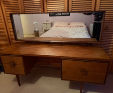 Mid-century modern teak tone dressing table with mirror