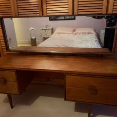 Mid-century modern teak tone dressing table with mirror