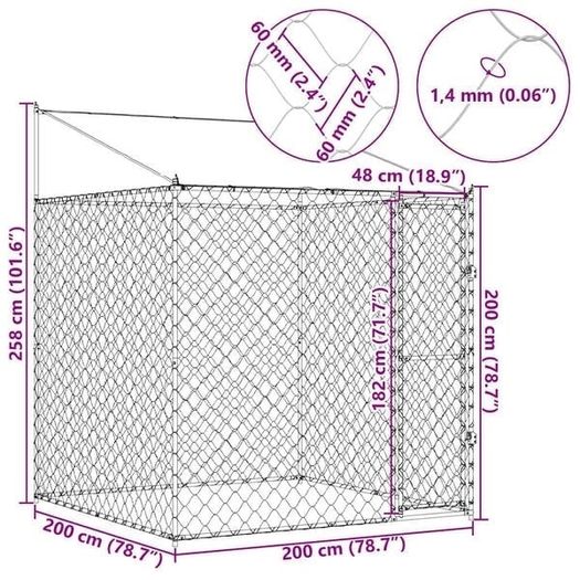 Dog Cage with Roof Silver 200 x 200 x 258 cm Steel and PE