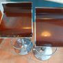 Has to go: 2 x Island Bar Chairs / Counter Stools, chrome, wooden seating, height adjustable Image 4