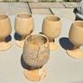 Vintage Teakwood Sandstone Goblets Set of 5 Hand-Carved Stone Wine Cups Image 3