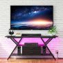 55" TV Stand for TV up to 65 Inch TV Console with Power Outlet and LED Light TV Cabinet 2 Storage Fabric Drawers Entertainment Center for Bedroom Living Room (Black) Image 4
