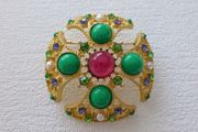 Vintage Style Maltese Cross Pearl Crystal Gold Brooch