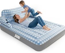 Blow Up Mattress King Size Inflatable Mattress with Headboard, 3 Mins Fast Inflation Air Bed, Air Mattress Double Blow Up Bed with Flocked Surface for Camping, Guest, Festivals, 203x152x23cm