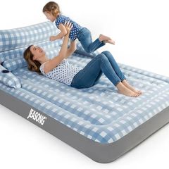 Blow Up Mattress King Size Inflatable Mattress with Headboard, 3 Mins Fast Inflation Air Bed, Air Mattress Double Blow Up Bed with Flocked Surface for Camping, Guest, Festivals, 203x152x23cm