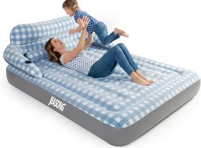 Blow Up Mattress King Size Inflatable Mattress with Headboard, 3 Mins Fast Inflation Air Bed, Air Mattress Double Blow Up Bed with Flocked Surface for Camping, Guest, Festivals, 203x152x23cm