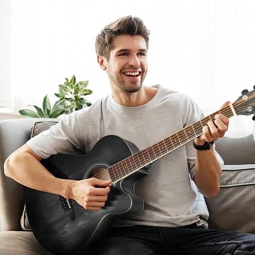 Black Acoustic Guitar for Beginners, Acoutic Steel-string Guitar Adults, Kids Guitar Folk Starter Kit for School with Unique Color Design (FREE SHIPPING)