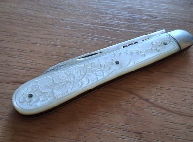 Silver hallmarked mother of pearl fruit knife