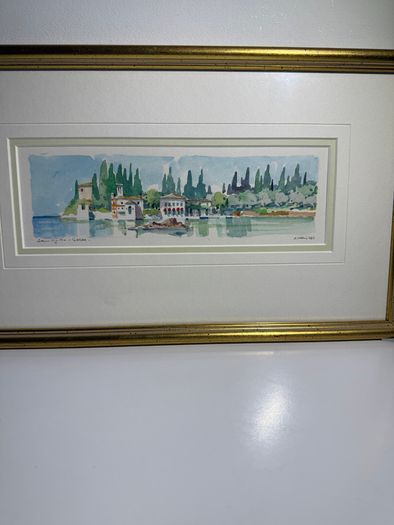 Original Sergio Vellini Signed & Dated Lake Garda Watercolor (36cm x 22cm)