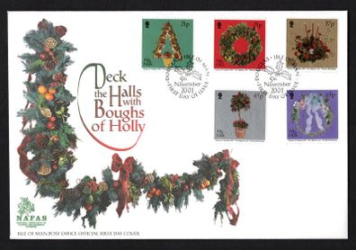 2001 Isle of Man Christmas: Decorations by Isle of Man Floreat workshops Commemorative Stamps First Day Cover (FDC)