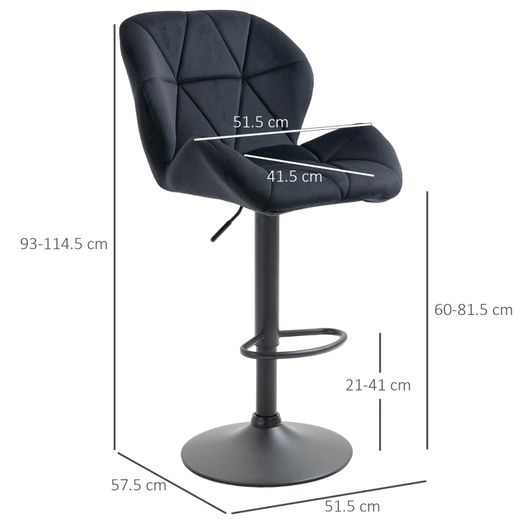 2-Piece Bar Stools Swivel Bar Chairs with Backrest Adjustable Height Bistro Stools Counter Stools Velvet Touch Armless Foam Black 51.5x57.5x93-114.5 cm