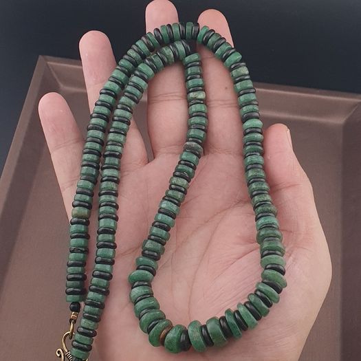 Vintage Tire Shape Jade & Bone Beads Necklace 24 inches