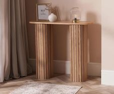 Console Table, Wooden Console Tables for Hallway Slim Madison Ribbed Wood Frame Decorative Display Table for Living Room Entryway Small Spaces, Natural Wood