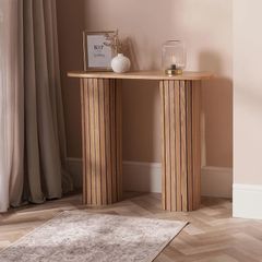 Console Table, Wooden Console Tables for Hallway Slim Madison Ribbed Wood Frame Decorative Display Table for Living Room Entryway Small Spaces, Natural Wood