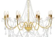 Chandelier with Beads Golden 8 x E14 Bulbs