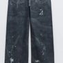 Fab Zara Blue Limited Edition Mid Rise Paint Splatter Washed Baggy Jeans  Size 42 UK 14 Image 9